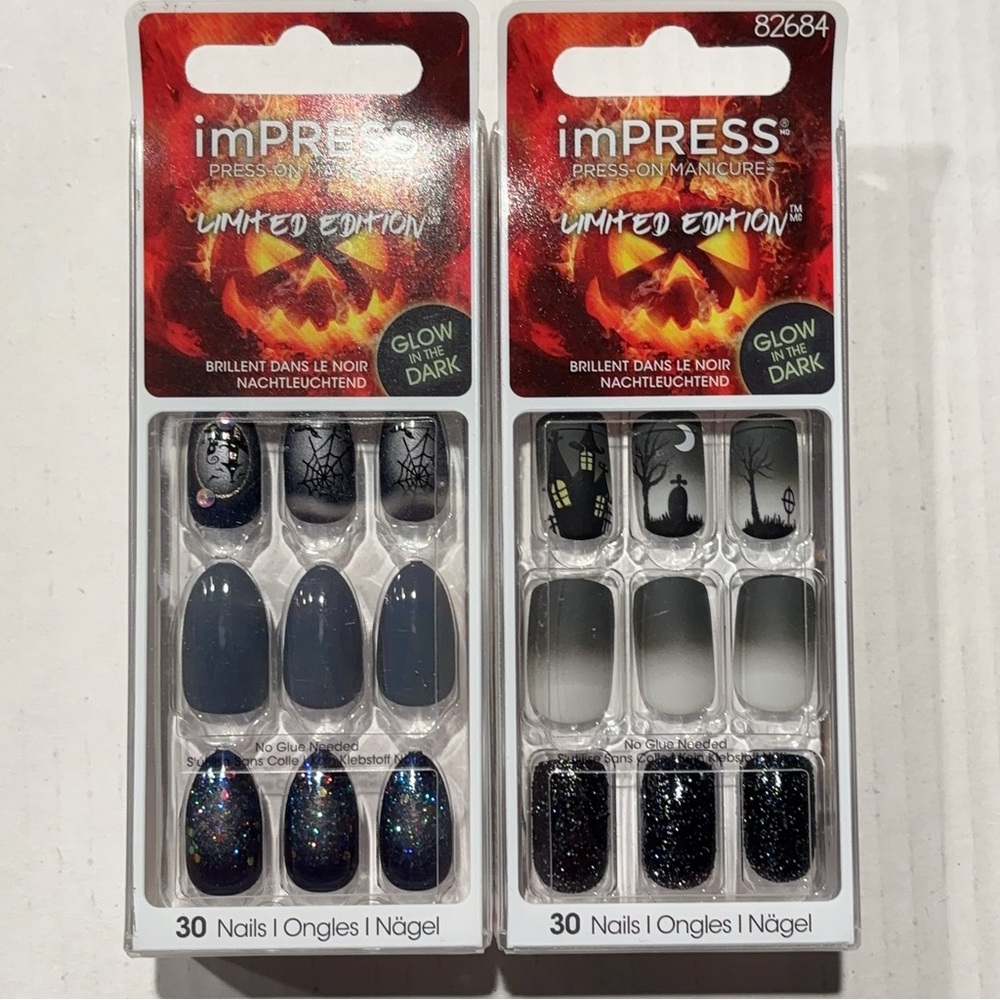 Lot of 4 imPRESS KISS Limited Edition Halloween Press On Nails Glow in dark - Picture 2 of 4